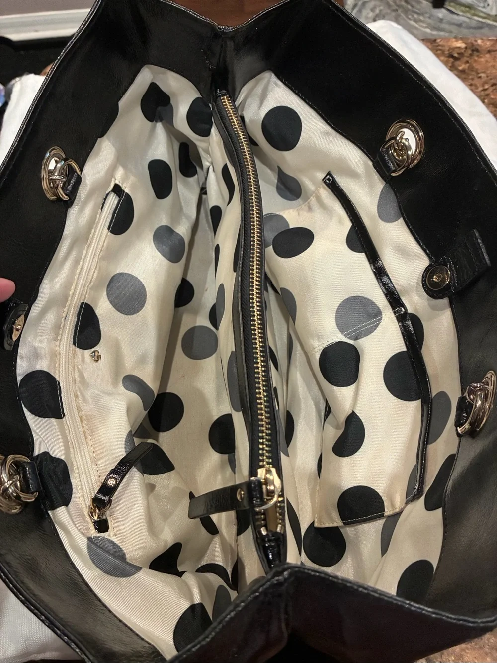 kate spade Black Leather Tote with Gold Chain Handles